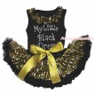Black Baby Pettitop Gold Sequins Lacing & Sparkle Rhinestone My Little Black Dress Print & Black Gold Bling Sequins Newborn Pettiskirt NG1656